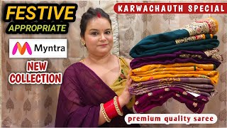 Myntra saree haul latest  karwachauth  diwali  wedding special saree  Premium quality saree [upl. by Nowaj]