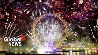 New Years 2023 Clock strikes midnight on Big Ben as London lights up with colours galore [upl. by Lorrac]