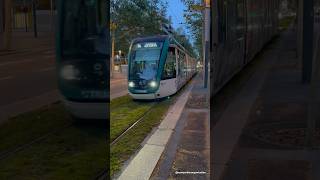 Barcelona Trambesòs T4 Tram Light Rail heading West on Avenida Diagonal Spain [upl. by Nayar]