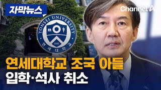 자막뉴스 연세대학교 조국 아들 입학·석사 취소  채널A [upl. by Lamahj]