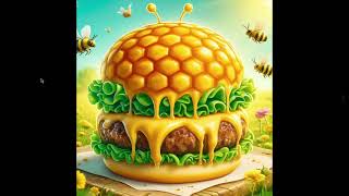 DALL·E 2024 12 03 19 22 32 A whimsical and imaginative cheeseburger with the essence of a bee fea [upl. by Elletse]