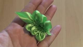 Flower Kanzashi Master Class hand made DIY Tutorial Канзаши МК Лист розы [upl. by Akcemat]