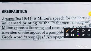 Areopagitica 1644 a speech pamphlet of John Milton  UPTGT PGT English Literature Summary 📚👍 [upl. by Loresz]