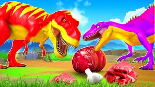 Dinosaurs Clash for Meat Brontosaurus VS Allosaurus VS TRex  Dinosaurs Epic Battle Video 2024 [upl. by Noitsuj]