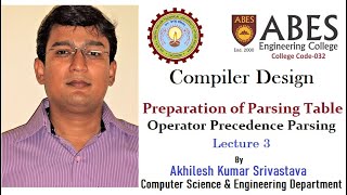 Operator Precedence Parsing Preparing Parsing Table Lecture 3 [upl. by Oneida]