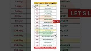 May 2024  Full List of important National and International Days  Special days in May 2024 shorts [upl. by Alie578]