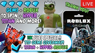 🔴LIVE  11K SUBS SPECIAL HYPER TITAN FANMAN GEMS amp ROBUX GIVEAWAY Roblox Toilet Tower Defense [upl. by Sisak]