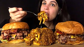 ASMR  HUGE BURGERS amp CHILI CHEESE FRIES  MUKBANG  EATING SOUNDS [upl. by Neyu]