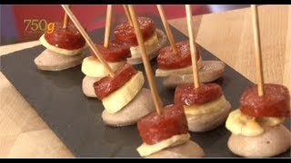 Recette de Brochettes de chorizo boudin et banane  750g [upl. by Noryahs]