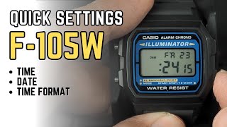 Casio F105 Quick Basic Settings Tutorial How to set time date time format F105W  module 3298 [upl. by Eliga]