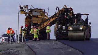 CONSTRUCTIONAsphalt Delivery Paving Crew Road Sweeper [upl. by Esinehs]