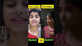 Aigiri Nandini bhakti song  Maithili VS Anukriti cover song battle shortsvideos mashupsong duet [upl. by Gwenora]