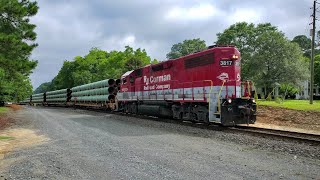 RJC GP382 3817 Pulls Cuts Of Loaded Pipe Cars  Harnett Transload [upl. by Kepner]