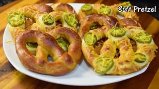 Soft Pretzel Recipe  Homemade soft pretzel  Jalapeno cheese Soft Pretzel recipe [upl. by Ahsykal]