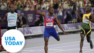 Noah Lyles ekes out gold Scheffler and Djokovic stand atop podium  USA TODAY [upl. by Noillid]