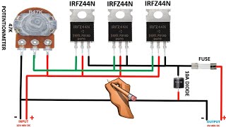 Voltage regulator circuit 0v to 5vVoltage regulator with irfz44nvoltageregulator irfz44n volt [upl. by Armelda]