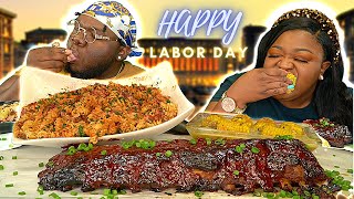 SPICYGARLIC BABYBACK RIBS amp CAJUN ALFREDO PASTA  LABOR DAY MUKBANG  EATING SHOW [upl. by Alf]