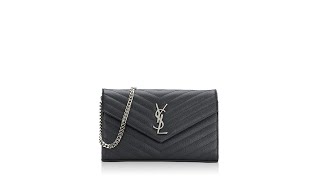 Saint Laurent Grain De Poudre Matelasse Monogram 22cm Chain Wallet Black [upl. by Annoyk]