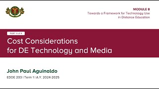 EDDE 203 Module 8  Cost Considerations for DE Technology and Media [upl. by Hooke381]