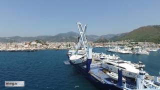 MEGA YACHT TRANSPORT unloaded first Sunseeker 116 in Marmaris Cruise Port [upl. by Yesteb]