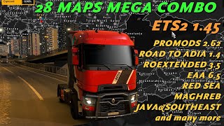 ETS2 145 Mega Map Combo 28 maps ★ New Road to Asia Promods Roextended EAA ★ Setup Guide [upl. by Almire]