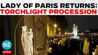 Notre Dames Historic Night  Virgin Statue Returns  Paris Cathedral  Torchlight Procession [upl. by Dami483]