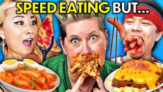 Speed Eating Challenge But They Cant Use Their Hands Matt Stonie Joey Chestnut RainaIsCrazy [upl. by Guinevere942]