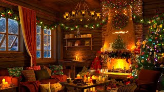 Christmas Jazz Music with Crackling Fireplace 🎄 Cozy Christmas Ambience amp Snow Falling Outside [upl. by Friedman]