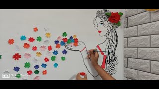 diy Wall decoration idea  girl drawing wall painting ghar ko sajane ka tarika diwaro ko sajana [upl. by Ykcor]