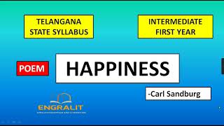 HAPPINESS POEM BY CARL SANDBURG  JR INTER  ENGLISH  TS NEW SYLLABUS TS INTER 1ST YEAR ENGLISH I [upl. by Rikki]