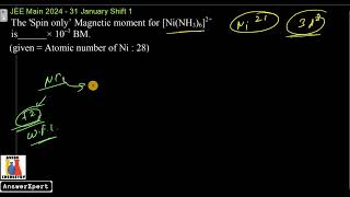 The Spin only’ Magnetic moment for NiNH362 is× 10–1 BM [upl. by Bussy]