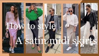 How to style a satin midi skirts for winter 2024 outfits satin midi skirt  outfit for silk skirt [upl. by Cottrell]