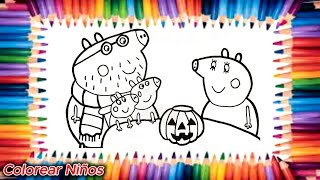 Dibujar y colorear Peppa Pig haciendo un adorno de Halloween✏️👧🏼👦 Dibujo para niñoscolorearniños‬ [upl. by Hagen]