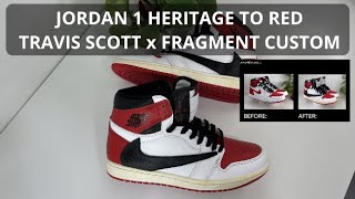 Custom Jordan 1 Heritage to Red Jordan 1 Travis Scott x Fragment Custom [upl. by Osbourne]