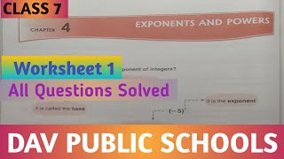 Dav Class 7 Maths Chapter 4 Worksheet 1  Exponents And Powers  madhubanclasses [upl. by Teodorico]