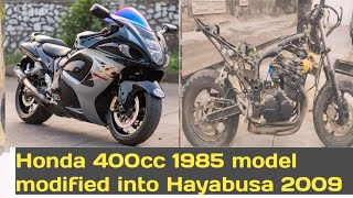 Honda 400 1985 model full modified into Hayabusa 2009 [upl. by Ahsinna583]