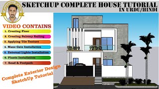 Exterior House Design in SketchUp  House Design Tutorial  UrduHindi [upl. by Shaughnessy]