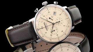 Junkers 60865 Bauhaus 40mm Quartz Chronograph Leather Strap Watch [upl. by Viquelia]