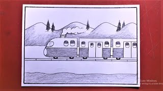 How To Draw a Rail with Scenery  Land Transport Drawing  Easy to Draw for Beginners [upl. by Ayaros]