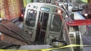 Chicago train lands on stairs and escalator at OHare International Airport [upl. by Hoskinson]