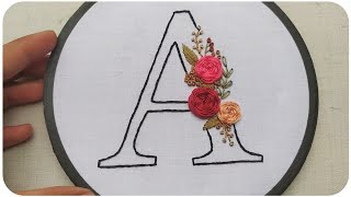 Floral Monogram A Embroidery Tutorial  How to Embroder letters  Embroidery video  Lets Explore [upl. by Schnell]