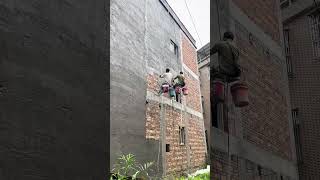 Construction process of cement mortar for brick exterior wall of bungalow [upl. by Fredel530]