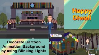 Happy Diwali Cartoon Animation with Decorated by Blinking Lights [upl. by Basset336]