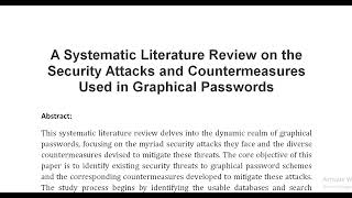 A Systematic Literature Review on the Security Attacks and Countermeasures Used in Graphical Passwor [upl. by Jacqueline]