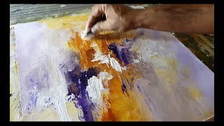 Abstract painting  Only using CLOTH and Palette knife  Gesso  Acrylics  Demonstration [upl. by Learsi]