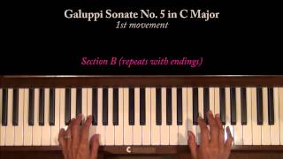 Galuppi Sonata No 5 in C Major Andante Mvt Piano Tutorial SLOW [upl. by Nodnal435]