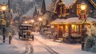 Cozy Christmas Jazz Snowy Night at Street Coffee Shop in Festive Winter Town  Christmas Vibes [upl. by Wilkins]