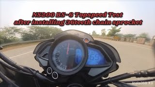 Bajaj Pulsar NS200 Bs6 e20 Topspeed  After installing 36 teeth chainset [upl. by Yenaj]