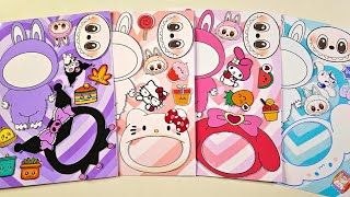 Decorate with Sticker Book LABUBU x SANRIO KUROMI MY MELODY HELLO KITTY CINNAMOROLL  DIY Paper [upl. by Nylirej649]