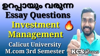 ഉറപ്പായും വരുന്ന Essay QuestionsInvestment ManagementCalicut University Mcom 3rd Semester [upl. by Schwejda525]